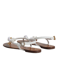 Dolce & Gabbana White Leather Coins Flip Flops Sandals Shoes