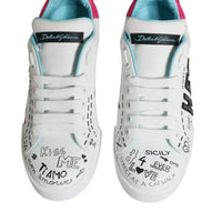 Dolce & Gabbana White Portofino Leather Low Top Sneaker Shoes