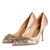 Dolce & Gabbana Beige Satin Crystal High Heels Pumps Shoes