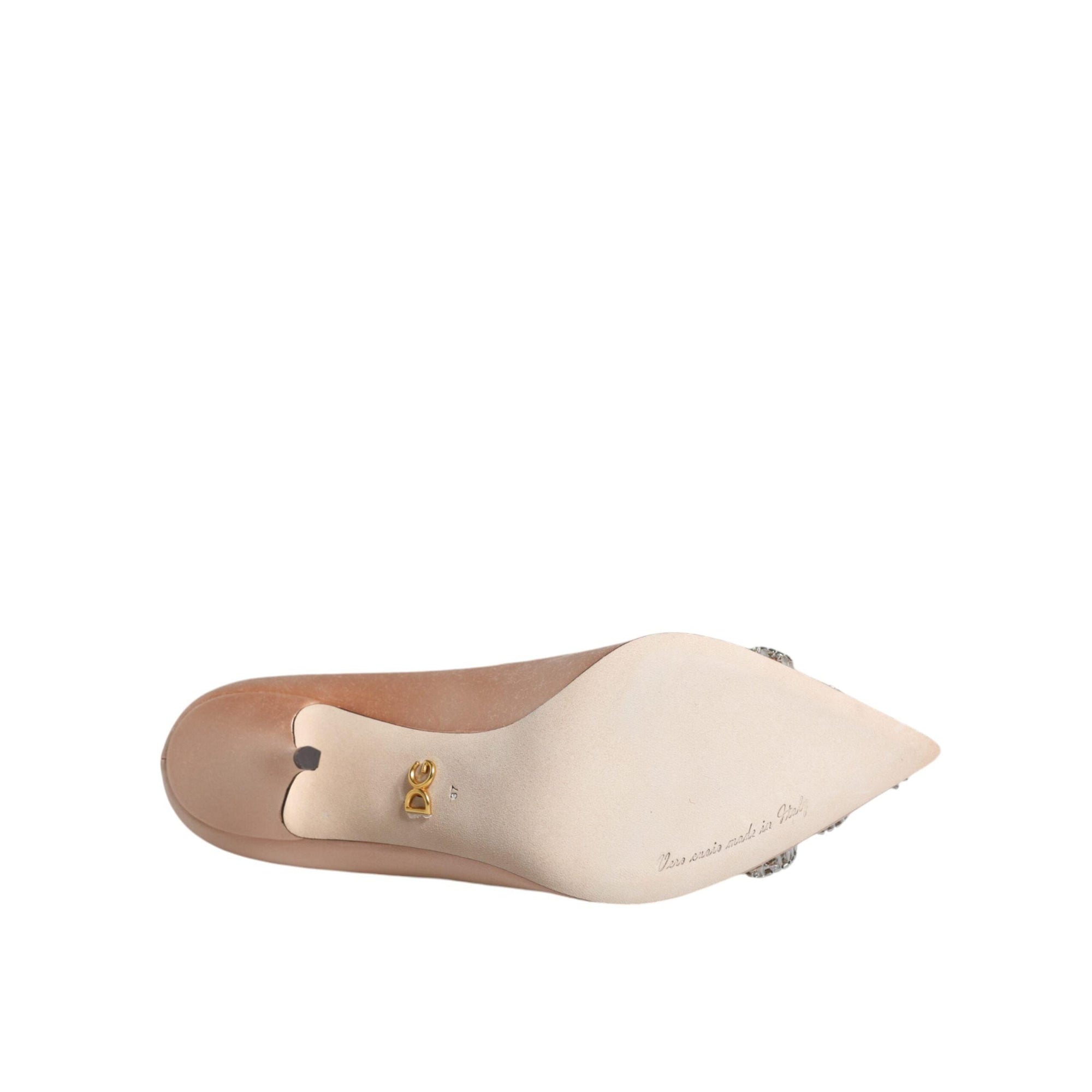 Dolce &amp; Gabbana Beige Satin Crystal High Heels Pumps Shoes
