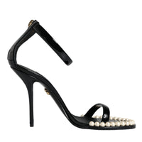 Dolce & Gabbana Black Keira Leather Faux Pearl Sandals Heels Shoes