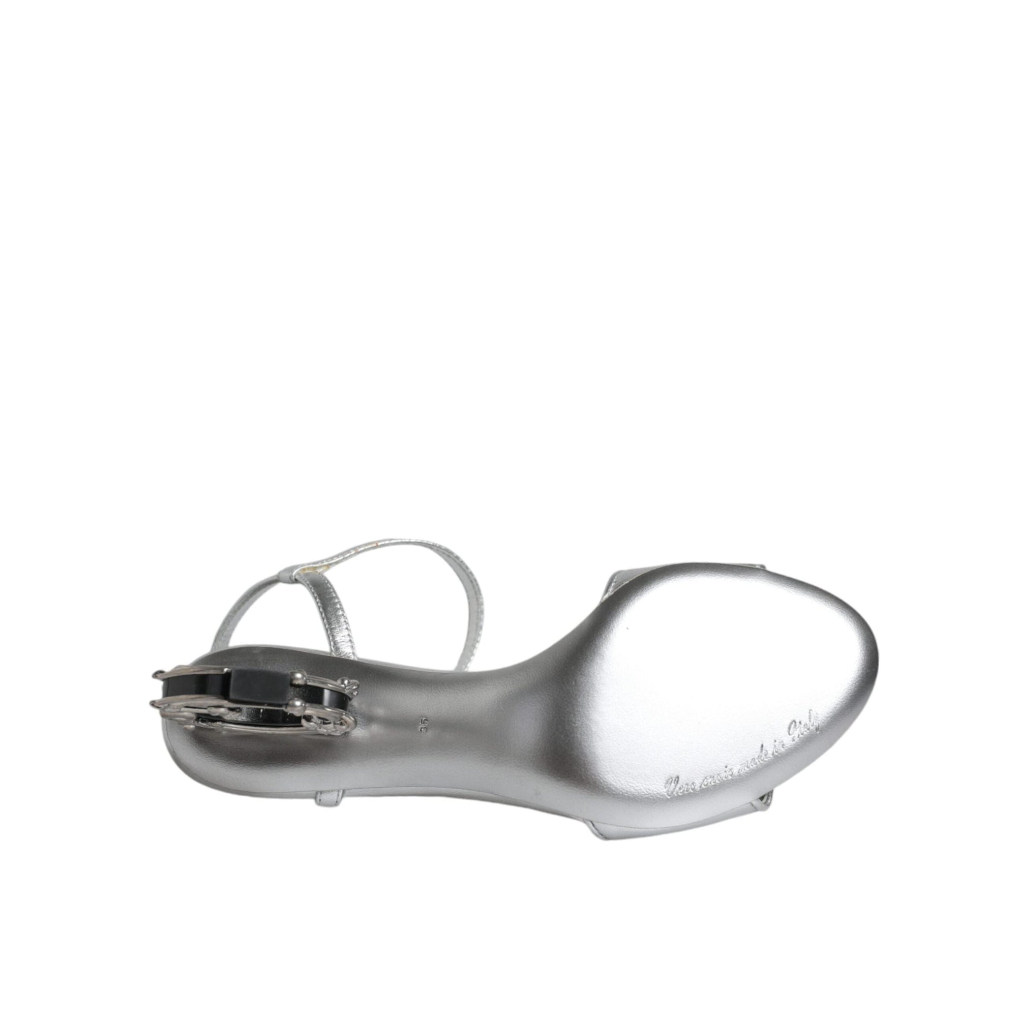 Dolce &amp; Gabbana Silver KEIRA Heels Ankle Strap Sandals Shoes