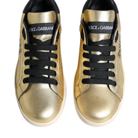 Dolce & Gabbana Gold Portofino Calf Leather Sneakers Shoes