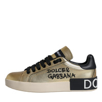 Dolce & Gabbana Gold Portofino Calf Leather Sneakers Shoes