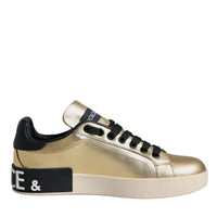 Dolce & Gabbana Gold Portofino Calf Leather Sneakers Shoes