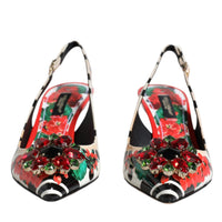 Dolce & Gabbana Multicolor Leather Crystal Heels Slingback Shoes