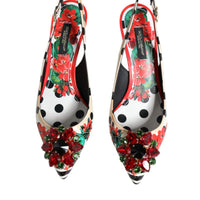 Dolce & Gabbana Multicolor Leather Crystal Heels Slingback Shoes