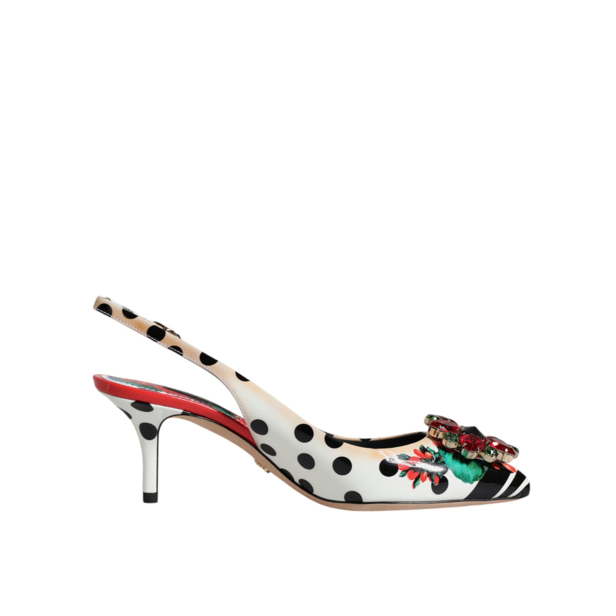 Dolce &amp; Gabbana Multicolor Leather Crystal Heels Slingback Shoes