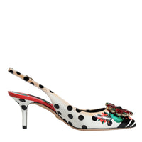 Dolce & Gabbana Multicolor Leather Crystal Heels Slingback Shoes