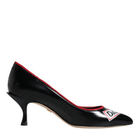 Dolce & Gabbana Black Leather Logo Print Heels Pumps Shoes