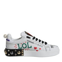 Dolce & Gabbana White Heart Studded Low Top Sneakers Shoes