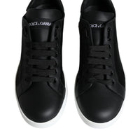 Dolce & Gabbana Black Calf Leather Portofino Sneakers Shoes