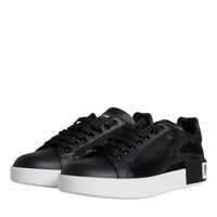 Dolce & Gabbana Black Calf Leather Portofino Sneakers Shoes