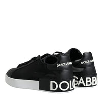 Dolce & Gabbana Black Calf Leather Portofino Sneakers Shoes