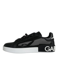 Dolce & Gabbana Black Calf Leather Portofino Sneakers Shoes