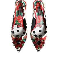 Dolce & Gabbana Multicolor Leather Crystal Heels Slingback Shoes