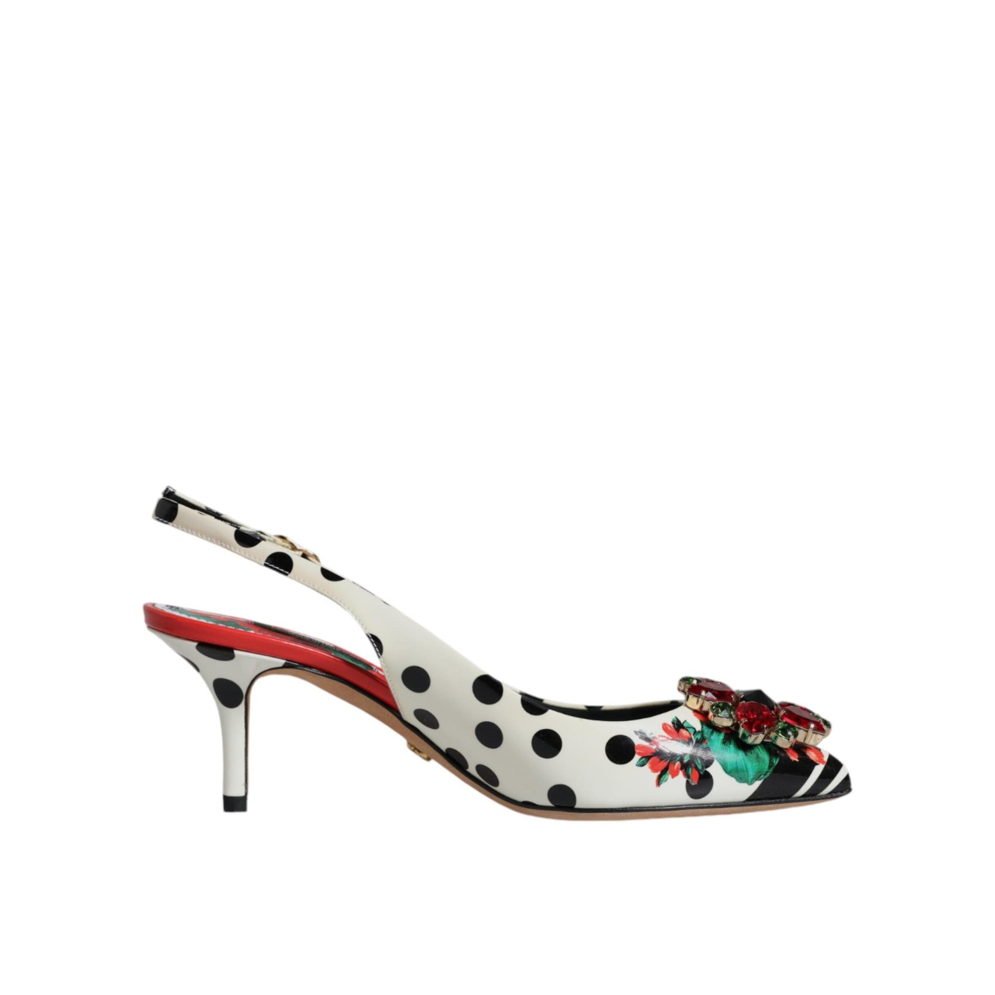 Dolce &amp; Gabbana Multicolor Leather Crystal Heels Slingback Shoes