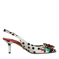 Dolce & Gabbana Multicolor Leather Crystal Heels Slingback Shoes