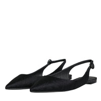 Dolce & Gabbana Black Brocade Flats Sandals Slingback Shoes