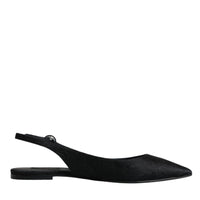 Dolce & Gabbana Black Brocade Flats Sandals Slingback Shoes