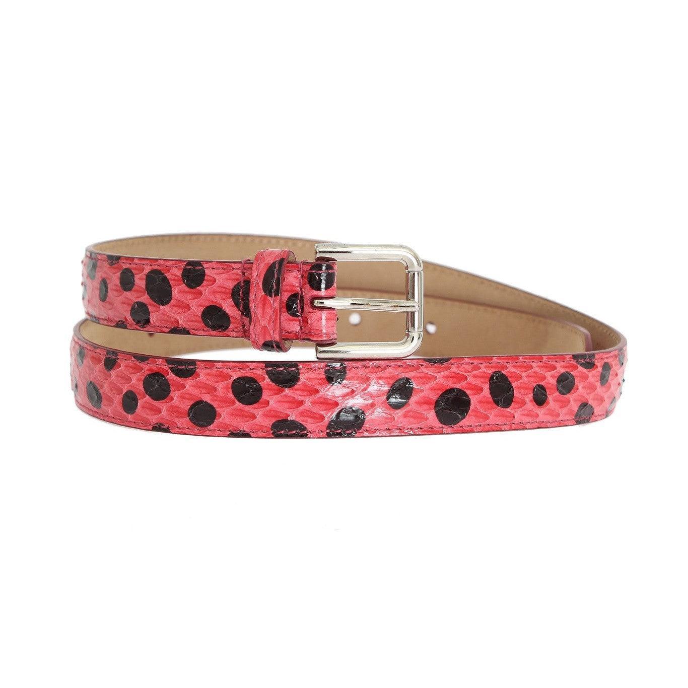 Dolce &amp; Gabbana Polka Dot Snakeskin Belt with Silver Buckle