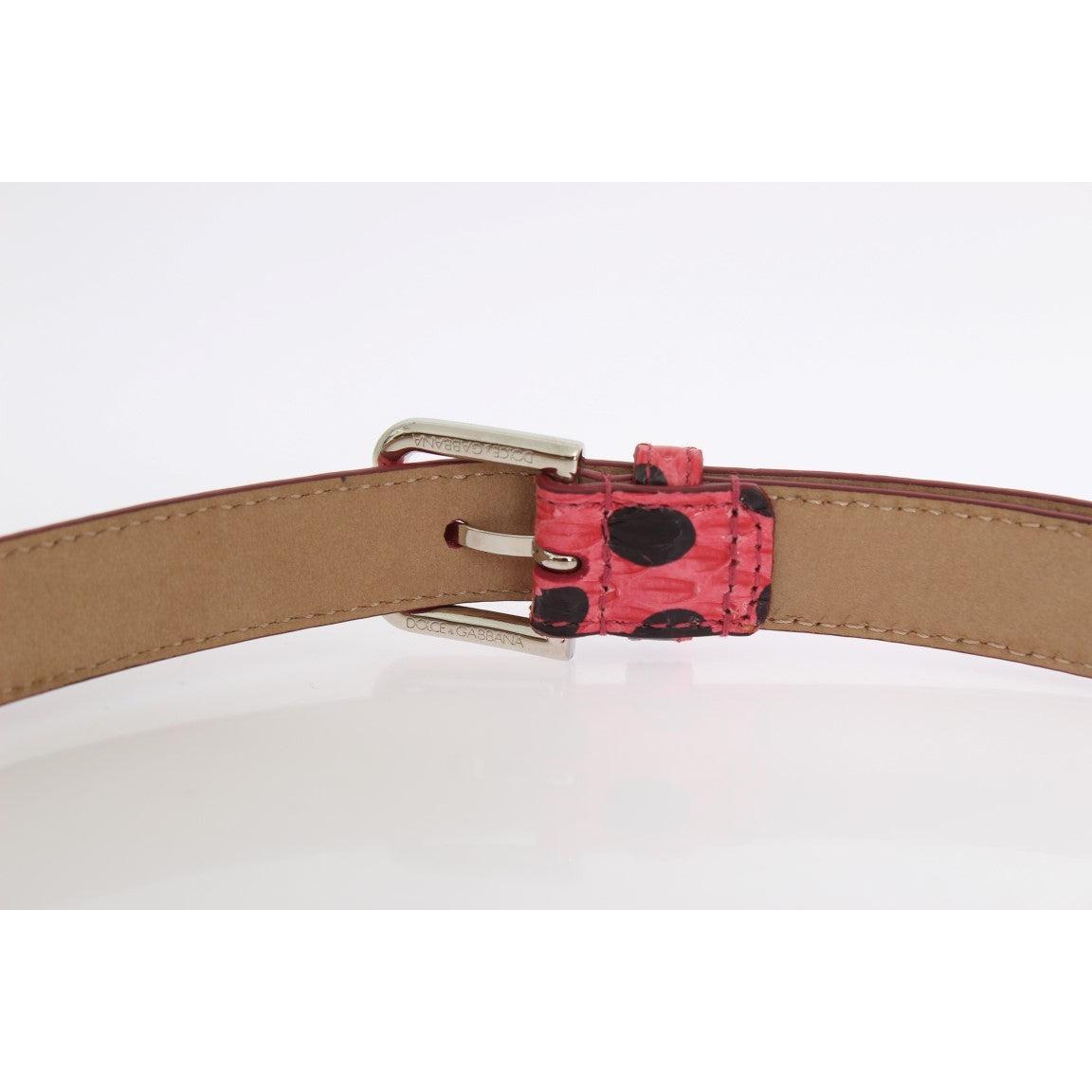 Dolce &amp; Gabbana Polka Dot Snakeskin Belt with Silver Buckle