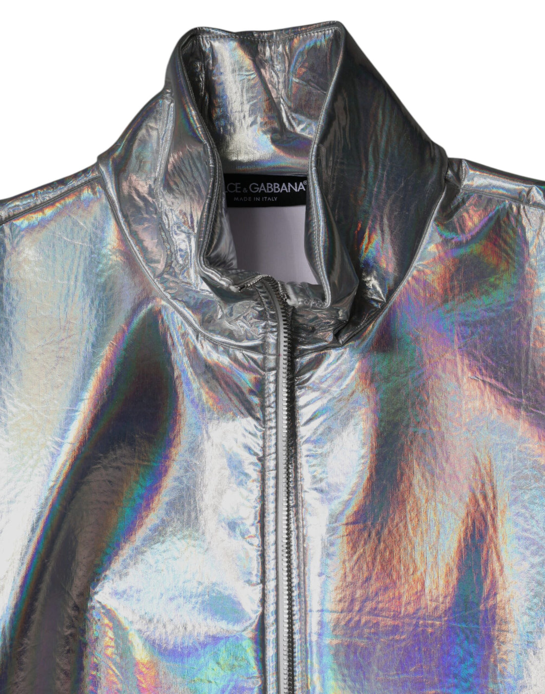 Dolce & Gabbana Silver Iridescent Full Zip Men Bomber Jacket