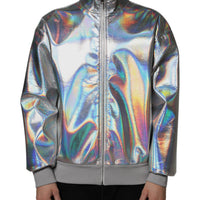 Dolce & Gabbana Silver Iridescent Full Zip Men Bomber Jacket