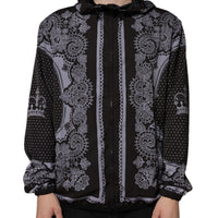 Dolce & Gabbana Black Bandana Hooded Full Zip Bomber Jacket