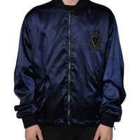 Dolce & Gabbana Blue Crown Heart Full Zip Men Bomber Jacket