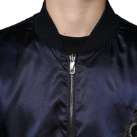 Dolce & Gabbana Blue Crown Heart Full Zip Men Bomber Jacket