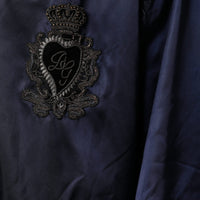 Dolce & Gabbana Blue Crown Heart Full Zip Men Bomber Jacket