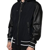 Dolce & Gabbana Black Hooded Full Zip Men Bomber Jacket