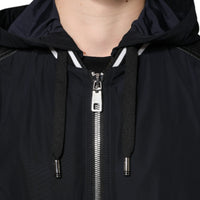 Dolce & Gabbana Black Hooded Full Zip Men Bomber Jacket