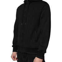 Dolce & Gabbana Black Cotton Full Zip Hooded Bomber Jacket