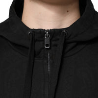 Dolce & Gabbana Black Cotton Full Zip Hooded Bomber Jacket