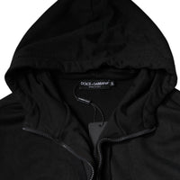 Dolce & Gabbana Black Cotton Full Zip Hooded Bomber Jacket