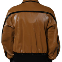 Dolce & Gabbana Brown Leather Full Zip Men Bomber Jacket