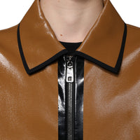 Dolce & Gabbana Brown Leather Full Zip Men Bomber Jacket