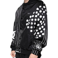 Dolce & Gabbana Black Polka Dot Stripe Nylon Bomber Jacket