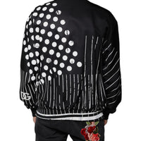 Dolce & Gabbana Black Polka Dot Stripe Nylon Bomber Jacket