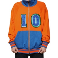 Dolce & Gabbana Orange Blue Full Zip Jersey Bomber Jacket