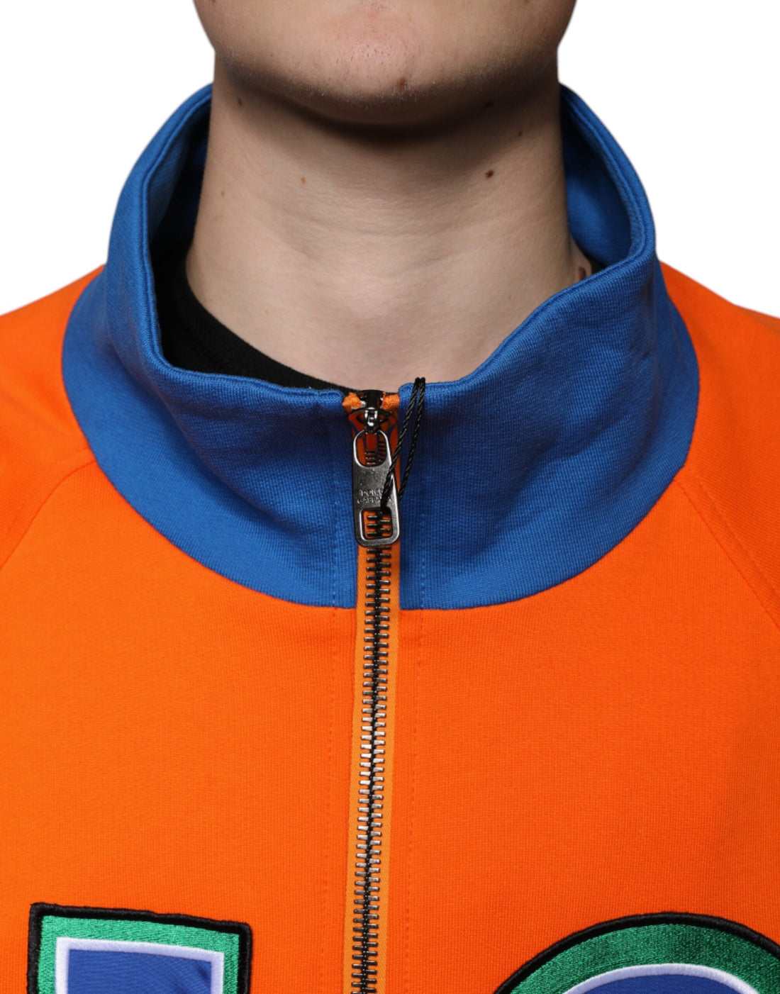 Dolce & Gabbana Orange Blue Full Zip Jersey Bomber Jacket