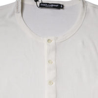 Dolce & Gabbana White Cotton Buttoned Long Sleeves T-shirt