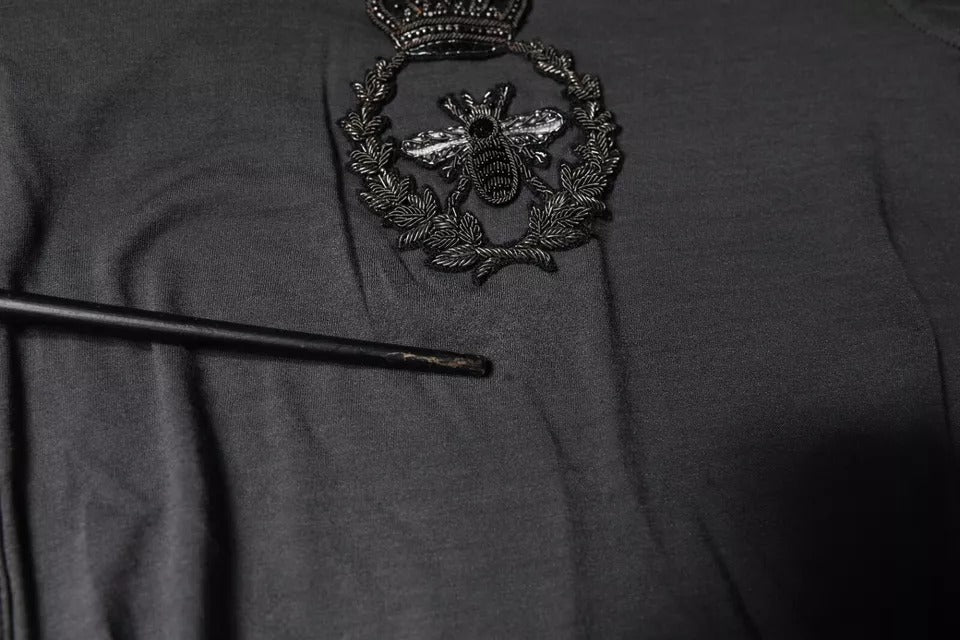 Dolce &amp; Gabbana Gray Crown Bee Embroidery Pullover Sweater