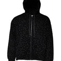 Dolce & Gabbana Black Leopard Cotton Hooded Full Zip Sweater