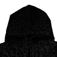 Dolce & Gabbana Black Leopard Cotton Hooded Full Zip Sweater