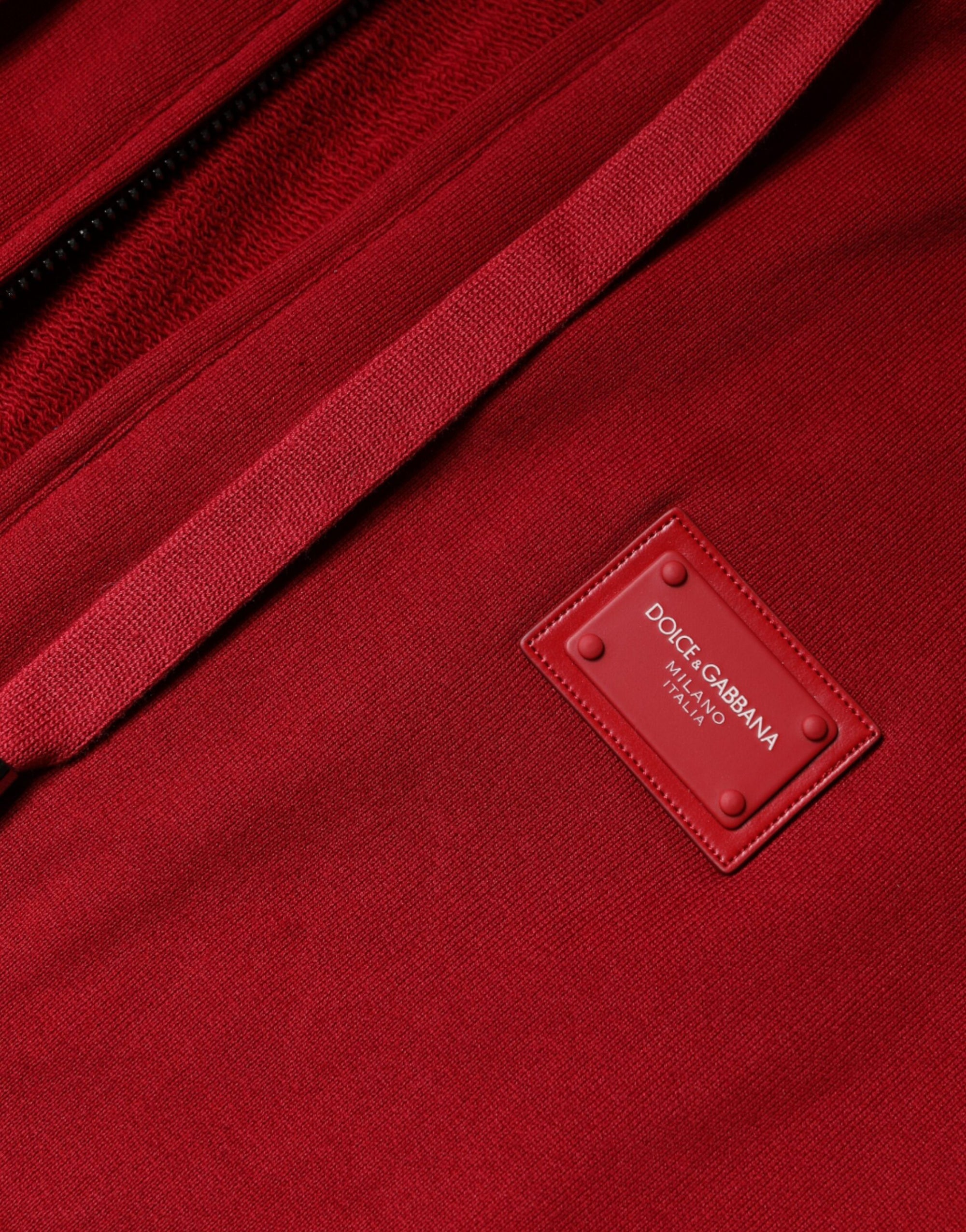 Dolce &amp; Gabbana Red Logo Plaque Hooded Sweatshirt Sweater