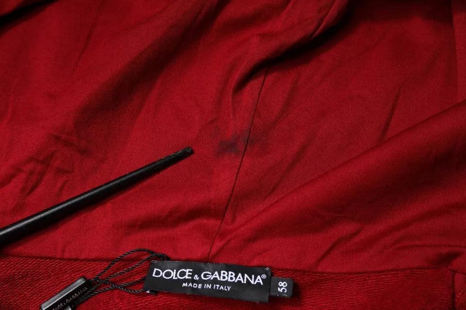 Dolce &amp; Gabbana Red Logo Plaque Hooded Sweatshirt Sweater