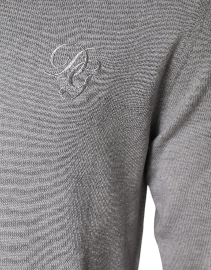 Dolce & Gabbana Light Gray Wool Crew Neck Pullover Sweater